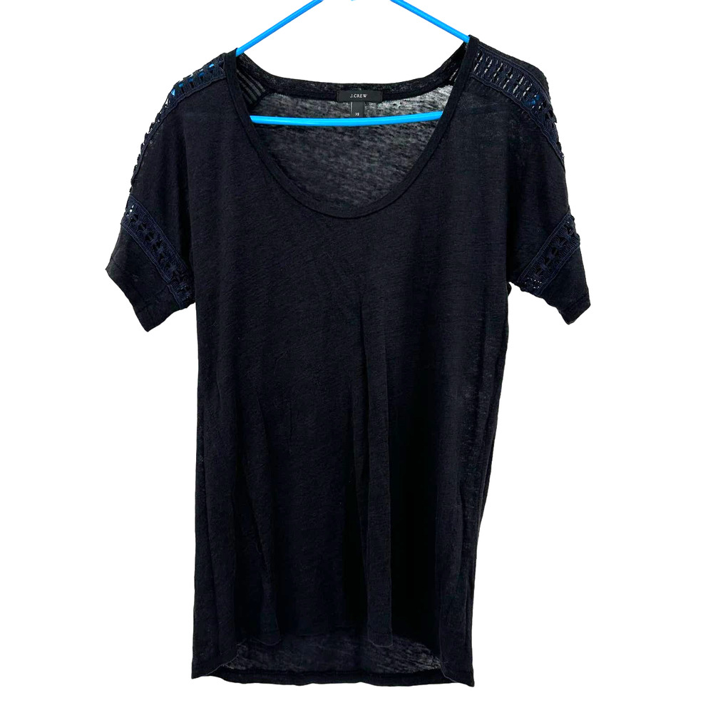 J. Crew size XS‎ dark blue short sleeve top blouse shirt detail sleeves